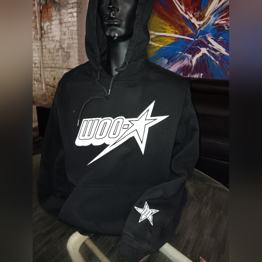 WOO-STAR HOODIE  BLACK WITH WHITE WOO-STAR LOGO